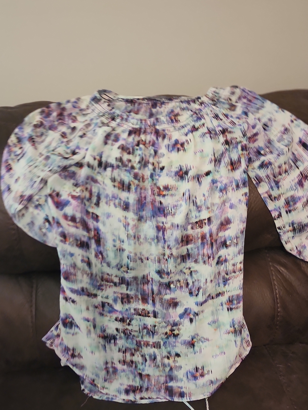 Daisy Fuentes Lavender & Blue Printed Peasant Blouse
